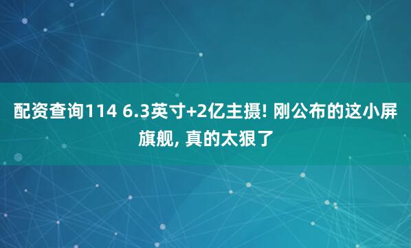 配资查询114 6.3英寸+2亿主摄! 刚公布的这小屏旗舰, 真的太狠了